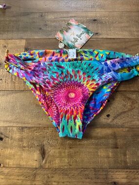 NWT Luli Fama Turquoise Pink Blue Multicolor Kaleidoscope Bikini Bottom